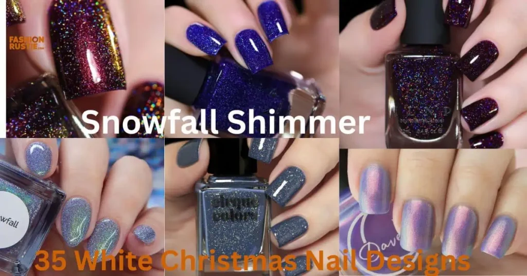 Display of "Snowfall Shimmer" nail polish collection, showcasing elegant, shimmering colors inspired by winter's beauty.
