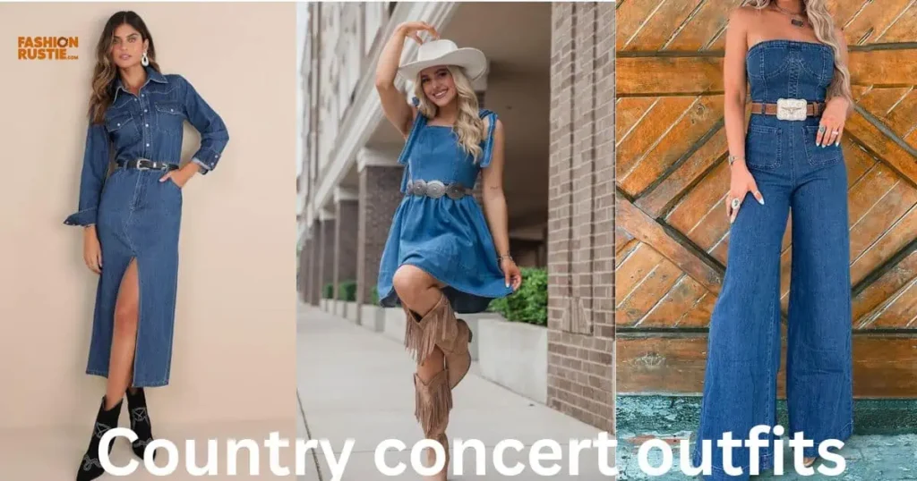 A fashionable ensemble for a country concert, highlighting denim on denim with a classic jacket paired with stylish jeans.
