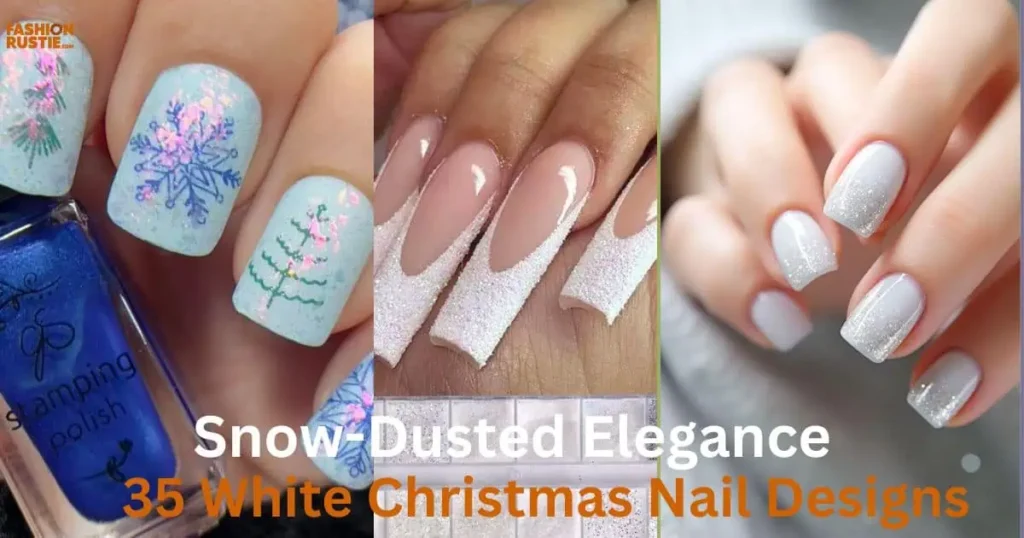 Elegant white Christmas nail designs featuring snow-dusted details, perfect for holiday celebrations.